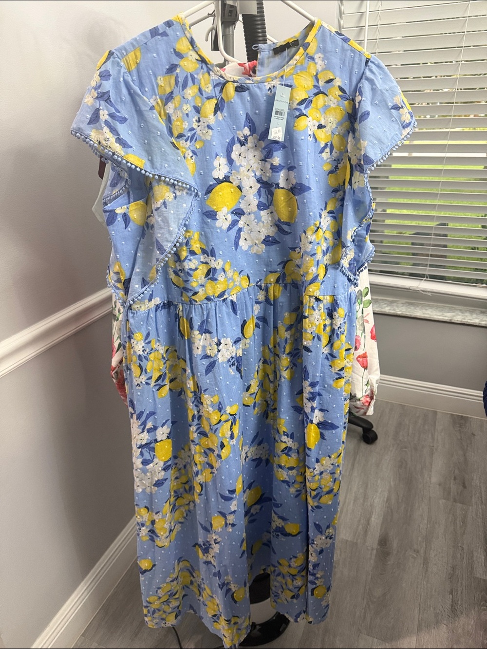 Ann Taylor Sky Blue Lemon-Print Maxi Dress